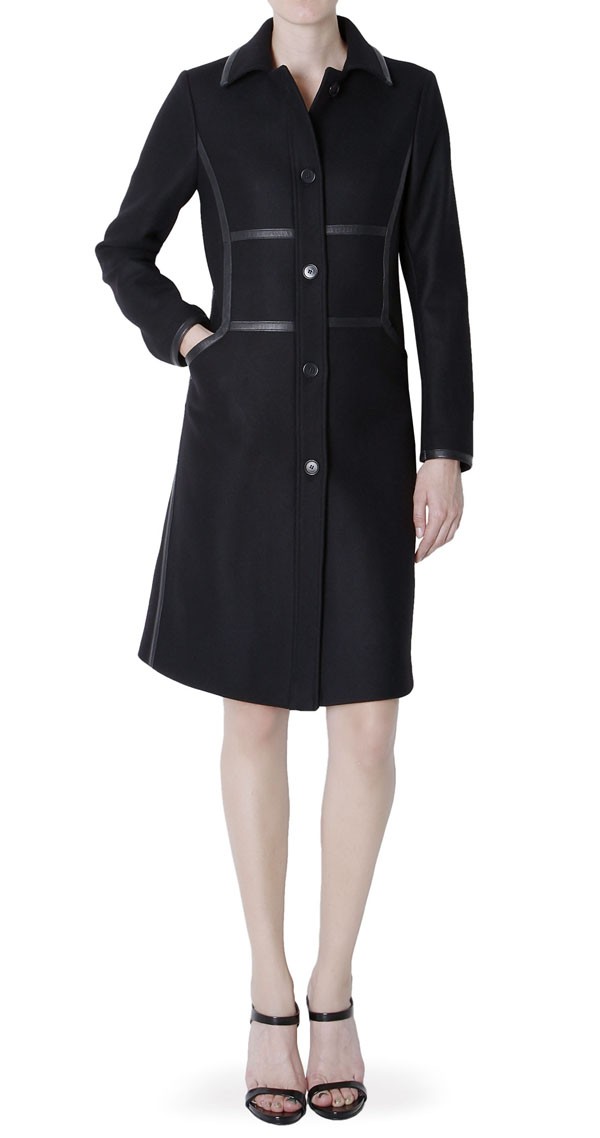 Black Coat with Leather Detail