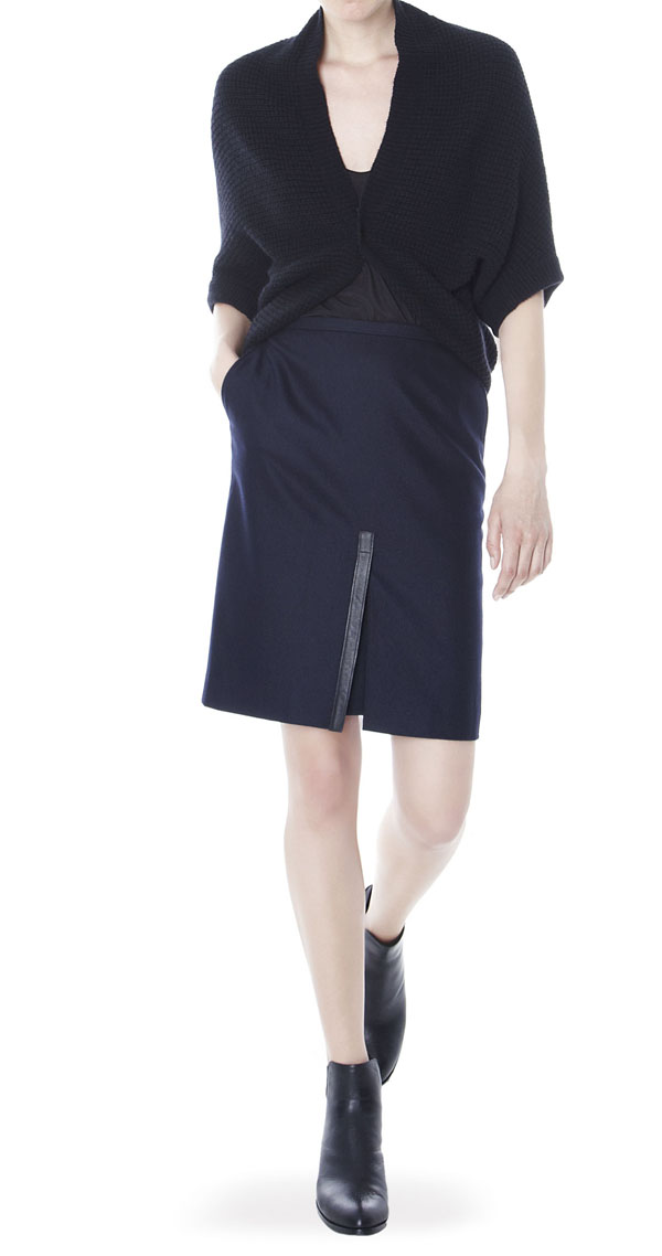Navy Skirt with Leather Detail