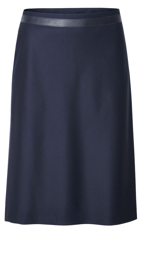 Navy Fluid Skirt with Leather Detail