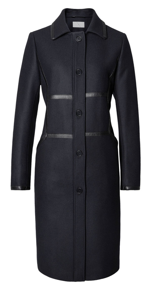 Black Coat with Leather Detail