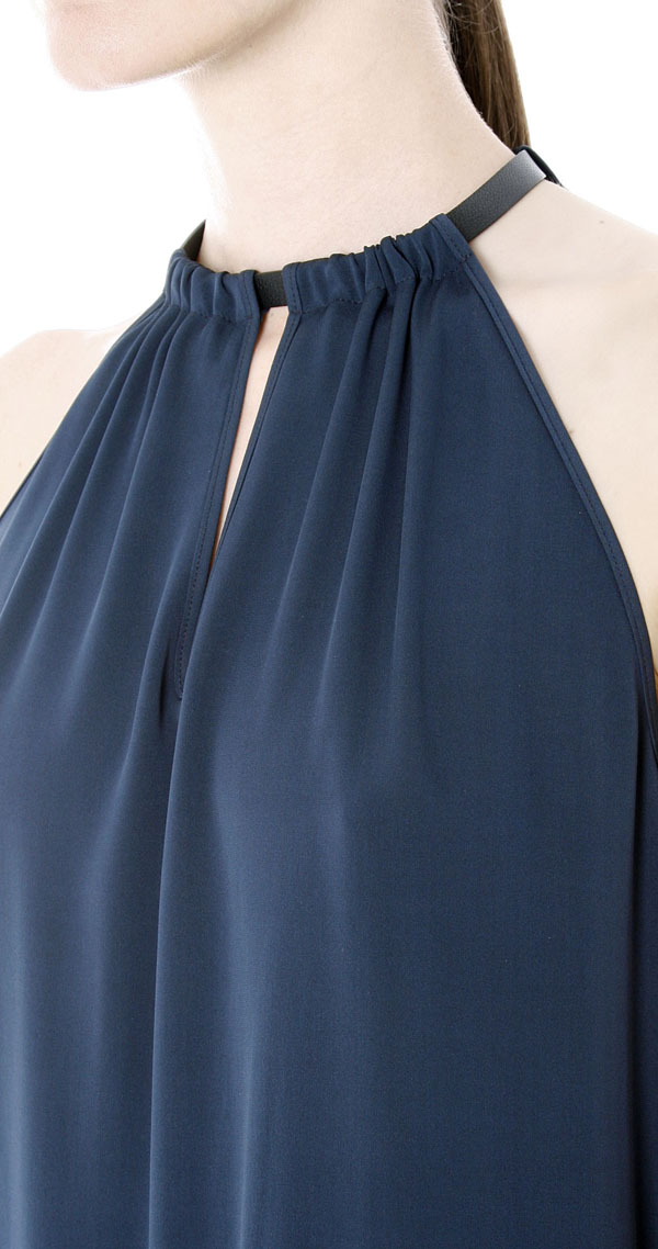 Blue Silk Dress with Leather Neckholder