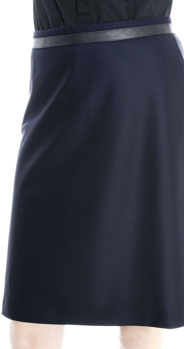 Navy Fluid Skirt with Leather Detail